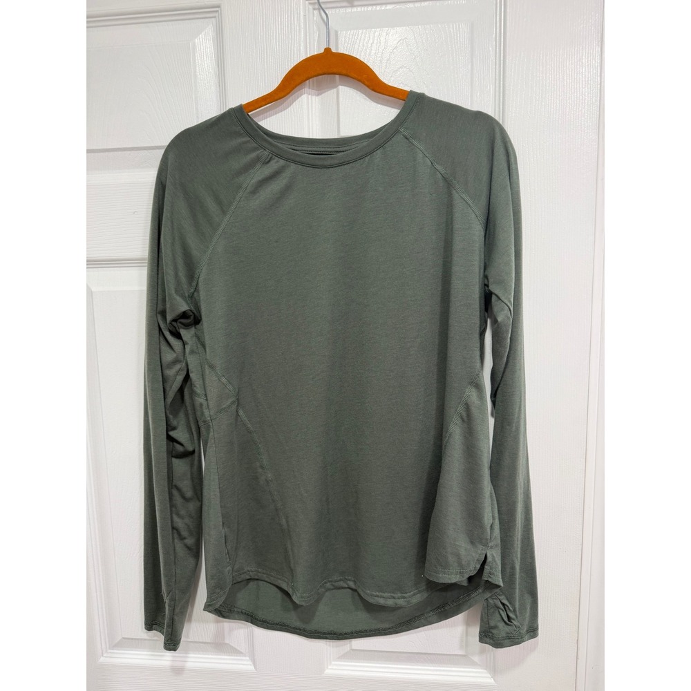 Tek Gear Womens Long Sleeve Performance Top Esta Olive Green Thumbholes Large
